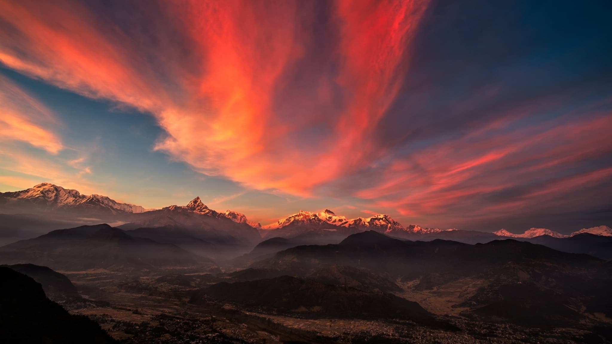 Panoramic mountain view from trekking route in Nepal